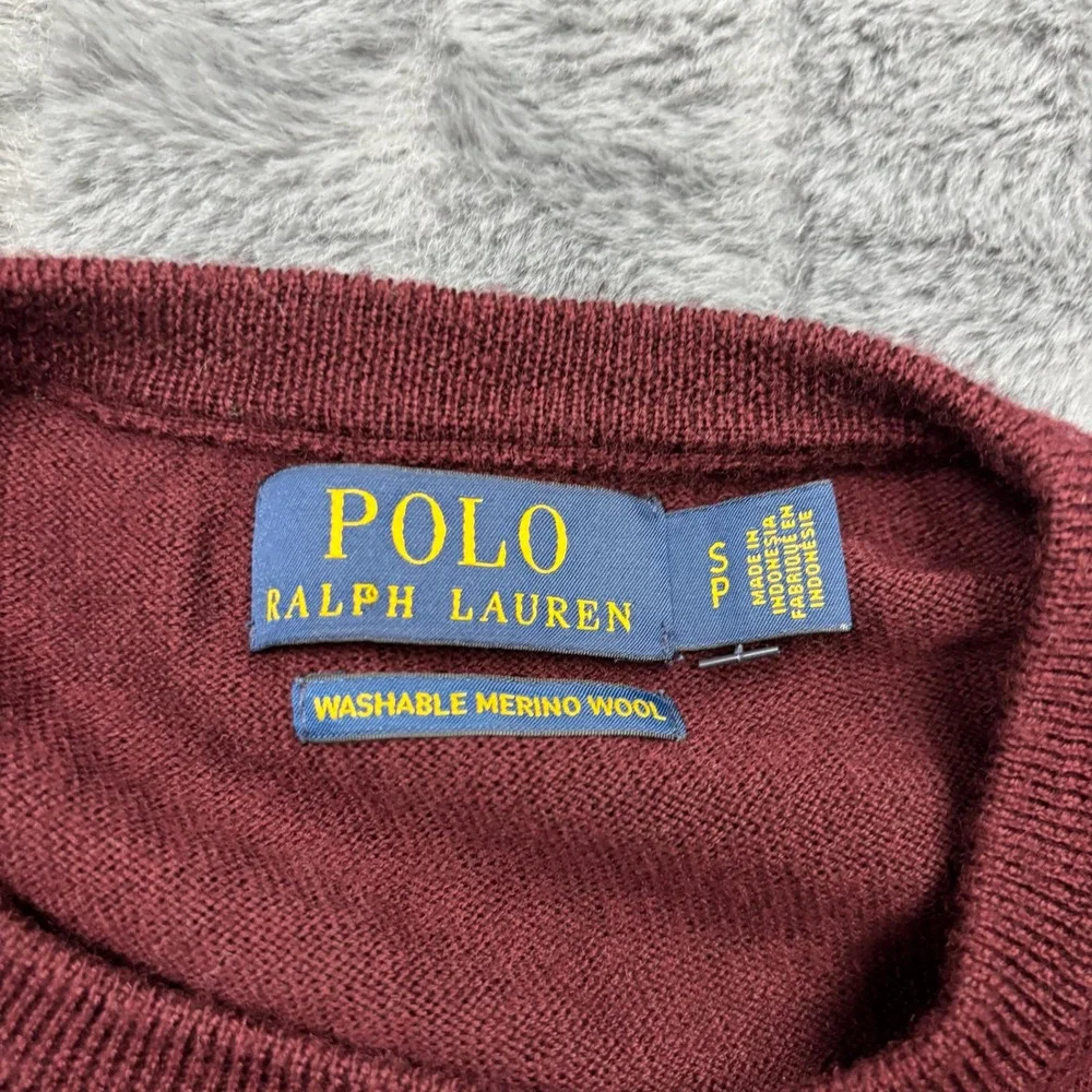 Polo Ralph Lauren Mens Burgundy Washable Merino Wool Crewneck Sweater Small